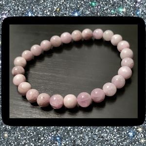 Pink Kunzite Spodumene gemstone beaded stretch bracelet #023